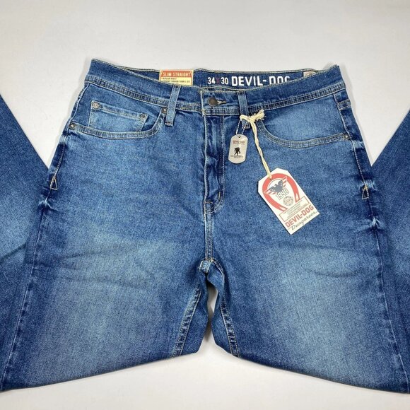 Devil Dog Men’s Jeans Blue Size 34x30 Ash Slim Straight Leg Stretch - Picture 1 of 9